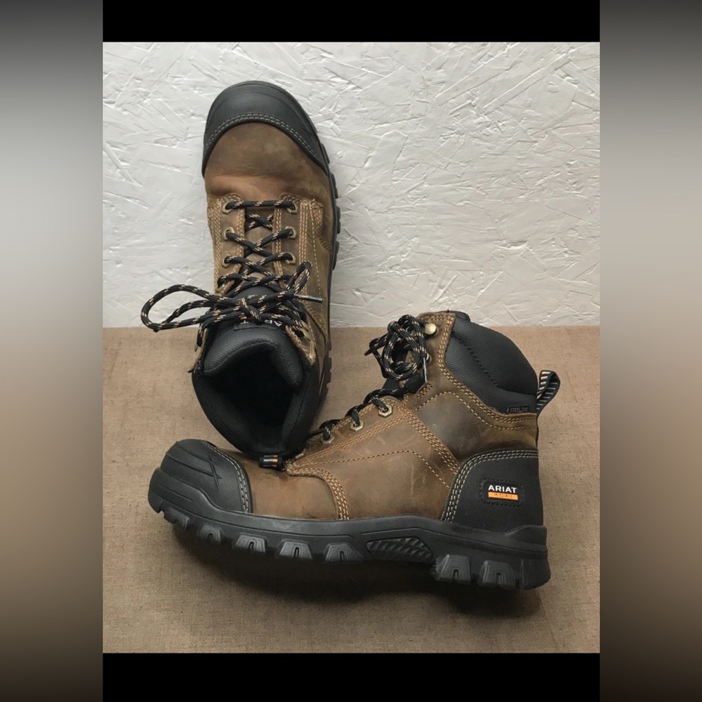 Excellent Ariat Treadfast 6" Steel Toe Men's Work Boots Brown Leather Size 8D